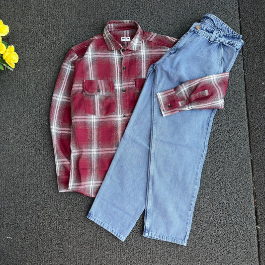 2 in 1 combo Double pocket back print baggy shirts + mom fit jeans buy @600