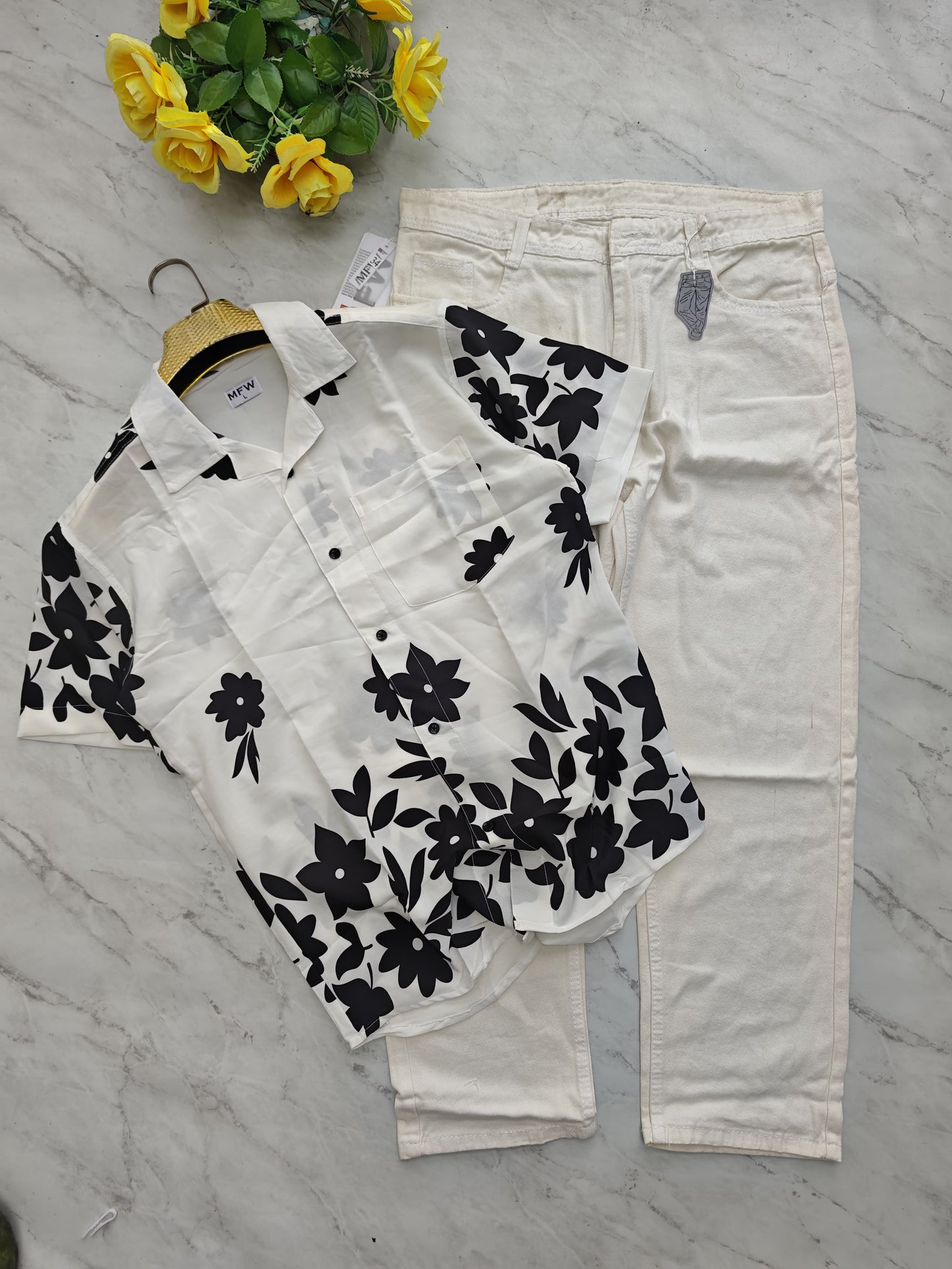 2-in-1 Combo | Cuban Collar Viscose Printed Shirt + Plain Mom Fit Jeans | ₹550 Online