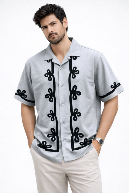 Cuban Collar Oversize Drop Shoulder Polo Designer Shirts buy @249(Ash)
