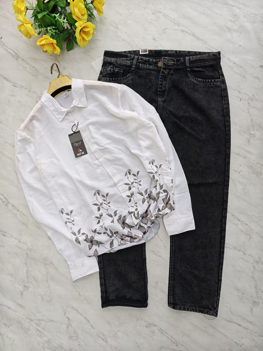 2 in 1 combo viscose bottom printed shirts + mom fit jeans pant combo buy @600 rs only