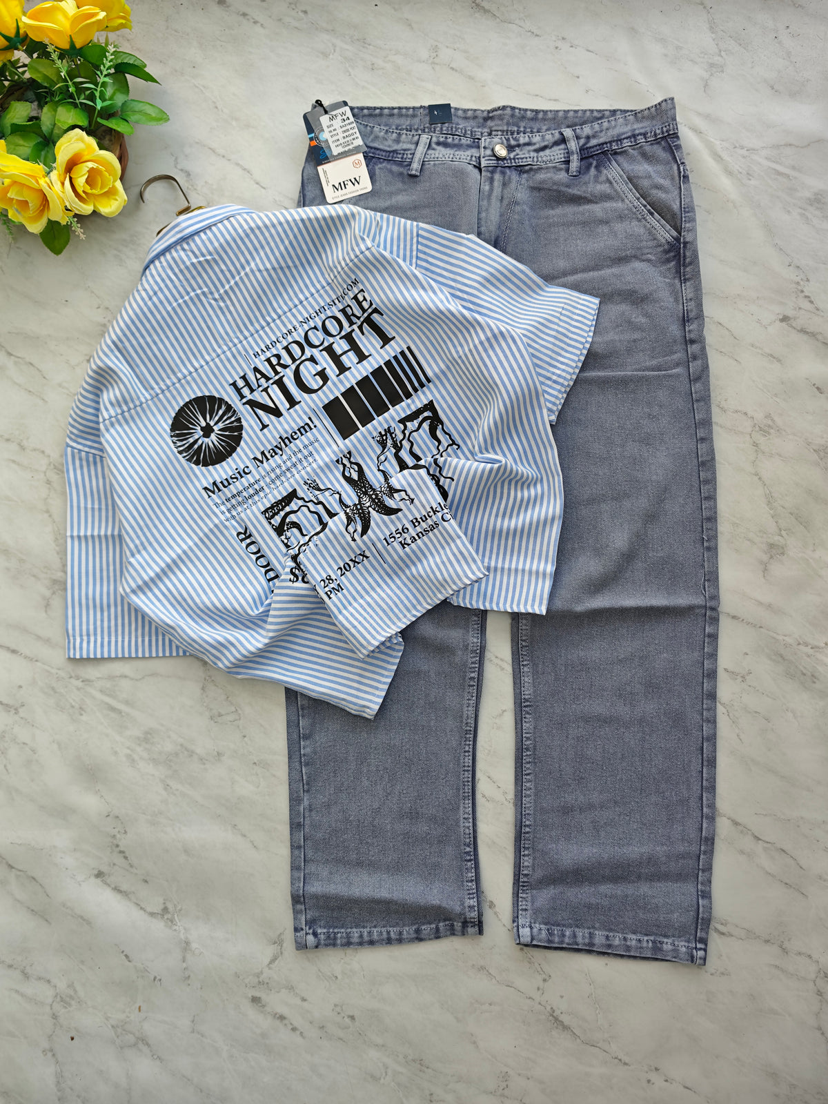 2 in 1 Combo Boxy baggy back printed shirts + Baggy jeans pant buy @600 rs