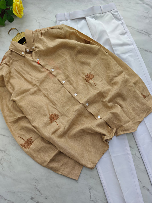 2 in 1 combo lenin bottom embroidery shirts + Twill fabric polo fit pants combo buy @600 rs only