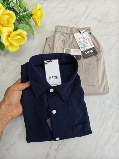 MFW Crush Linen Shirt + Relax Fit Linen Pant Combo @ ₹600 | Men's 2-in-1 Combo Online
