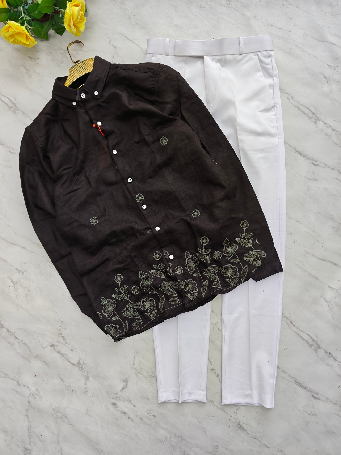 2 in 1 combo lenin bottom embroidery shirts + Twill fabric polo fit pants combo buy @600 rs only