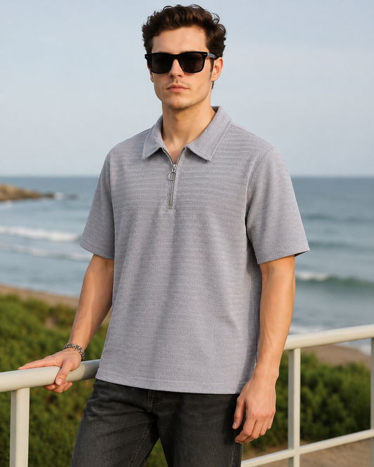 Men's korean Collar  old money Zipper Half sleeve Tshirt 1 pc @199 and 3 pcs @ 499( AI Model Wearing Pose Only – Check Description for other details)