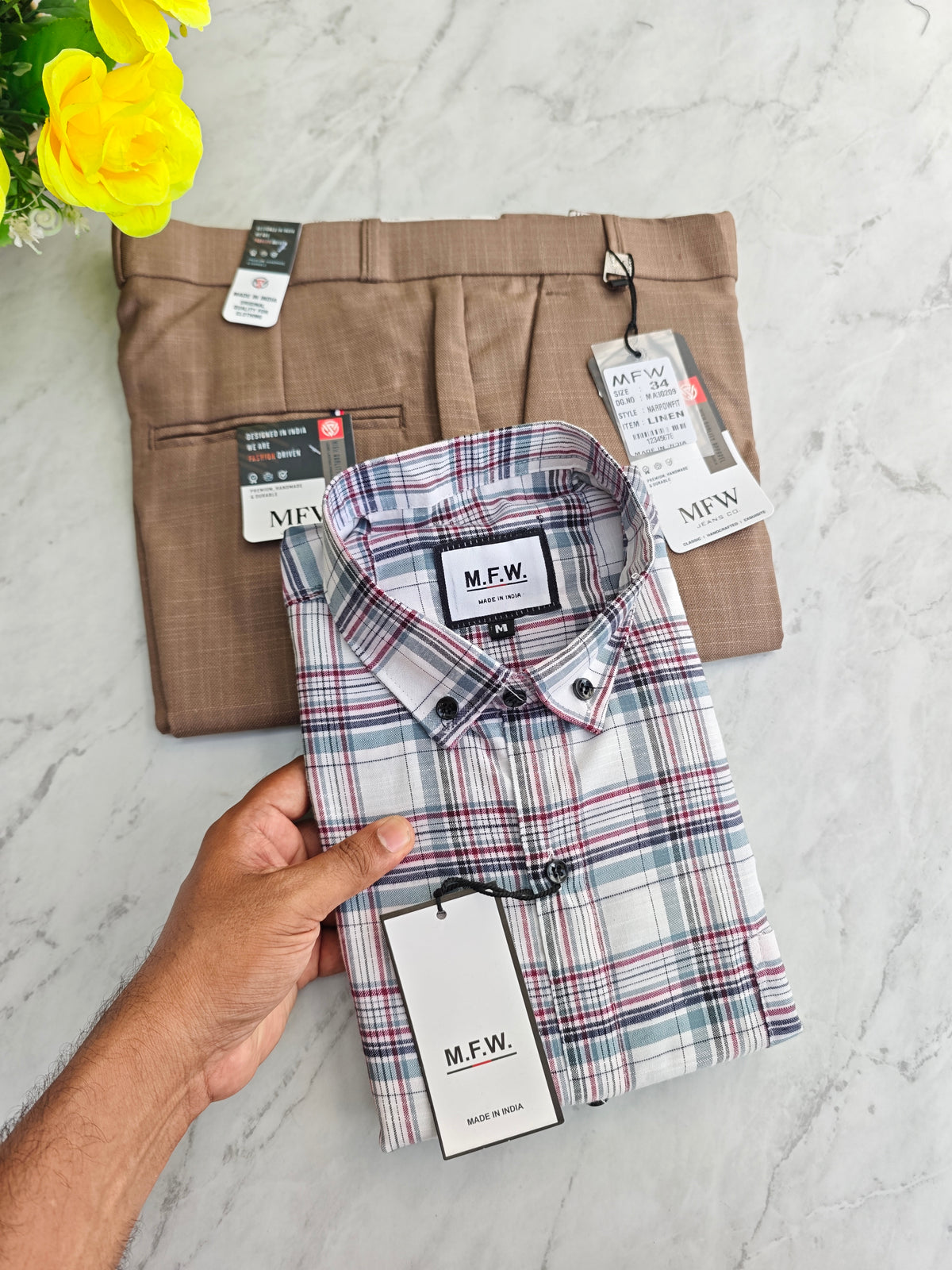 2 in 1 Combo oxford checked shirts + Lenin polo fit pant buy @600rs only