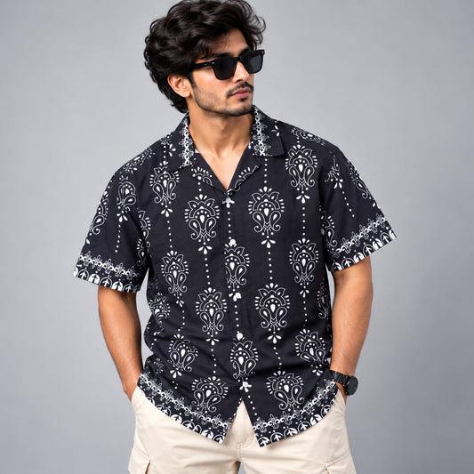 MFW Cuban Collar Border print half sleeve viscous shirts buy @250rs only