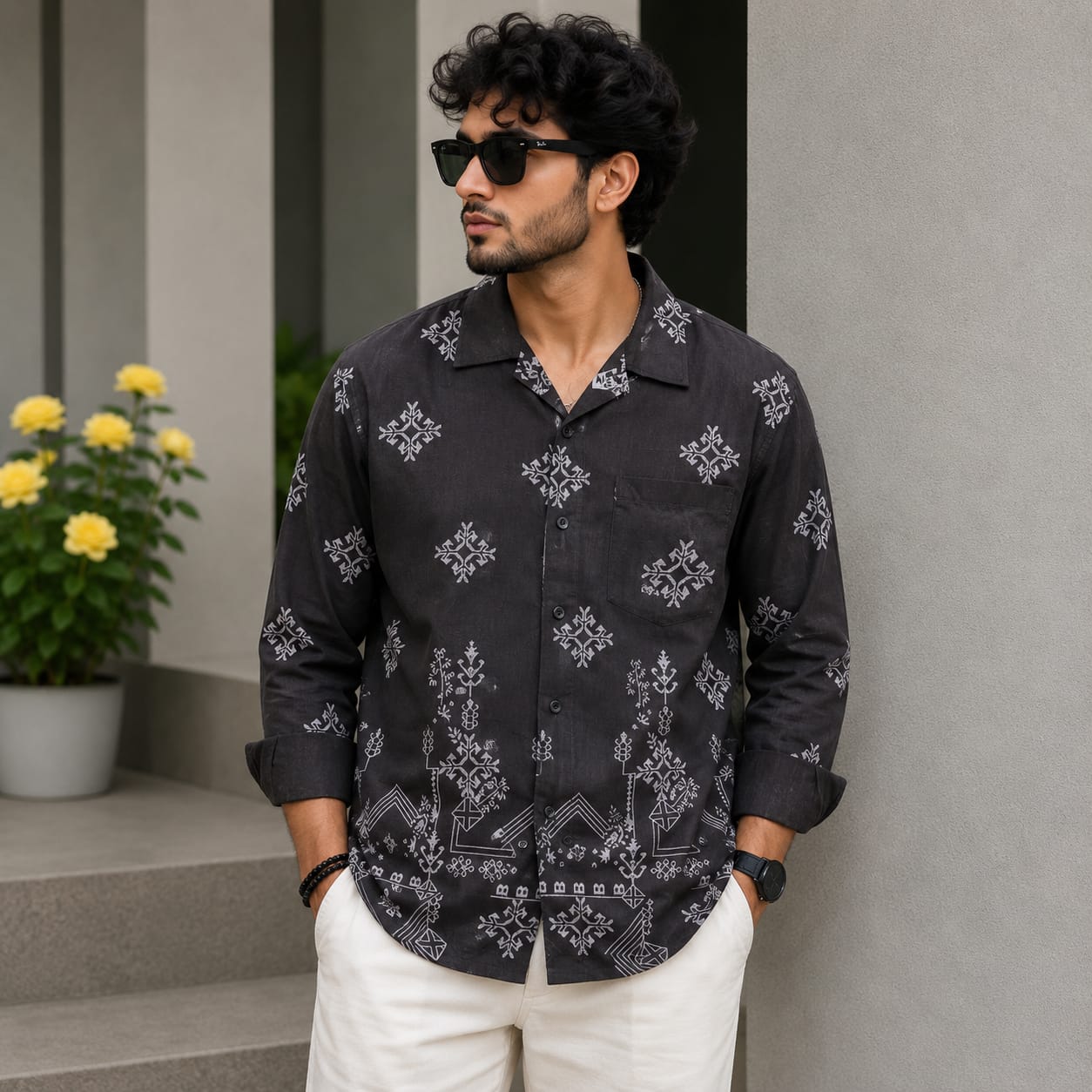 MFW Cuban Collar Border print shirts Single pcs @299 and Buy 4 pcs combo @999