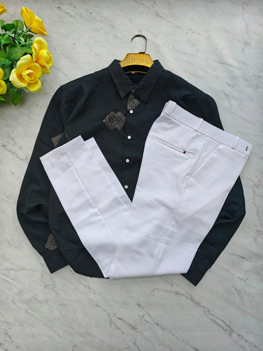 2 in 1 combo MFW Lenin embroidery shirts + twill fabric lenin polo fit pant combo buy @600 rs