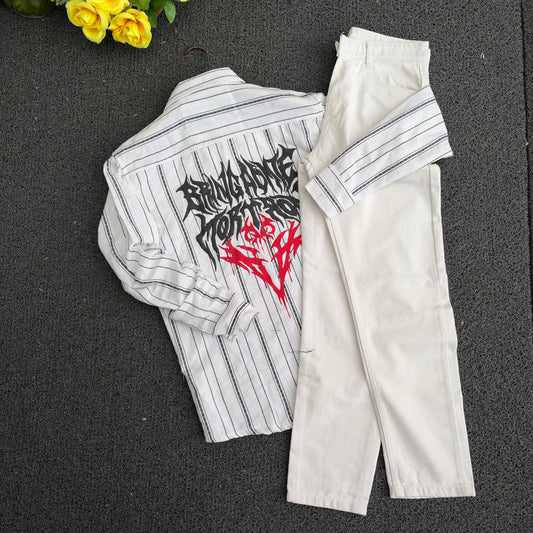 2 in 1 combo Dobby double pocket back print shirts + Mom fit jeans pant combo buy @600