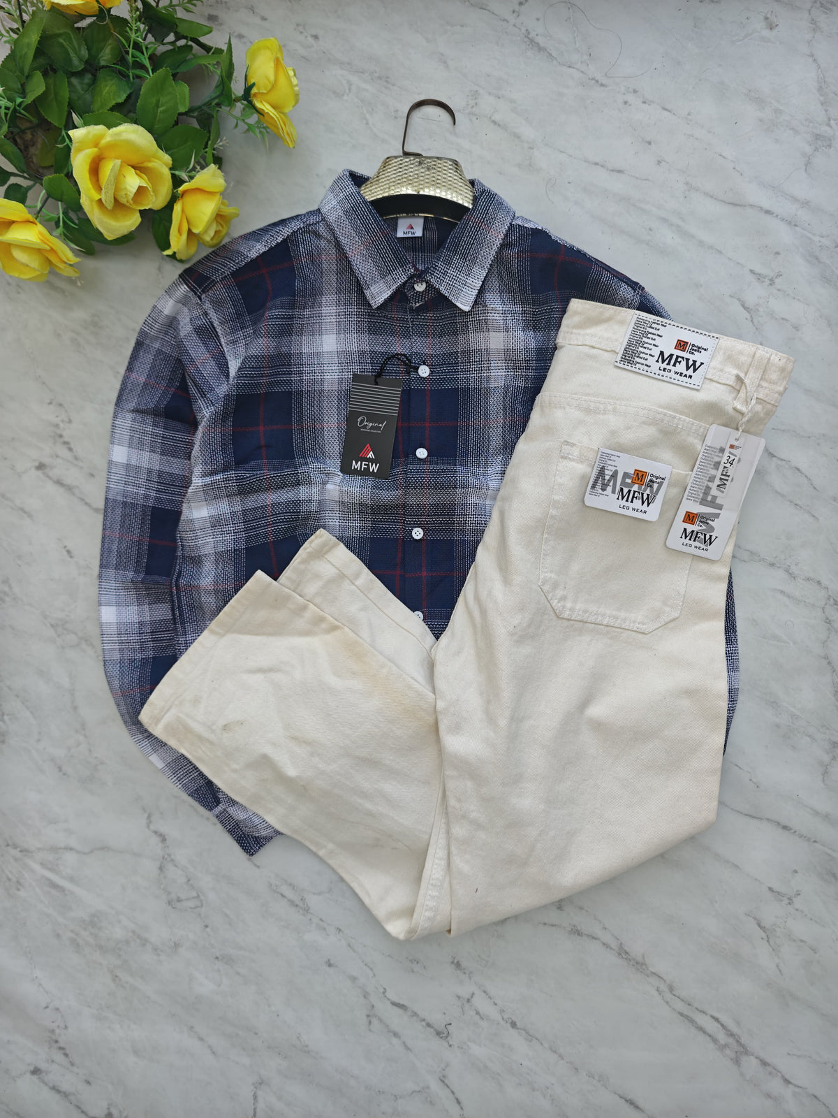 2 in 1 combo MFW checked shirts + mom fit pants buy @600 rs only