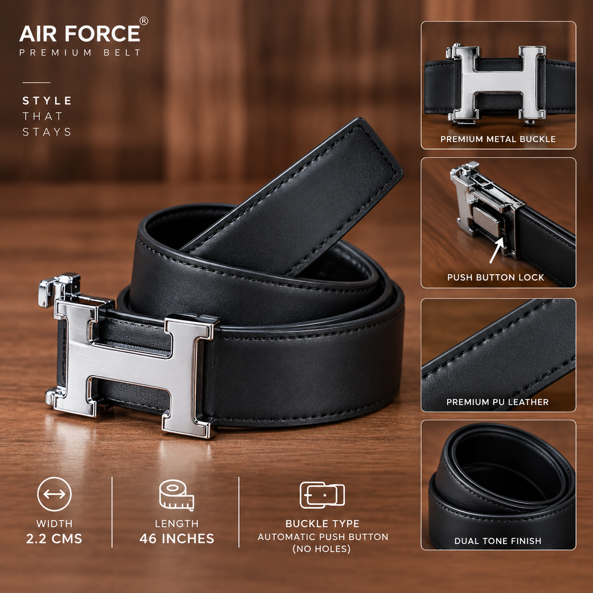 Mfw Premium Push button slim belt buy @200rs (OM-3)