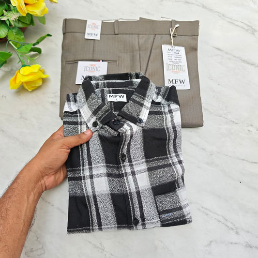 2 in 1 combo MFW flannel shirts + lenin polo fit pant combo buy @600 rs only