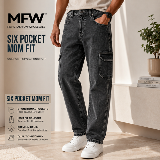 Men's 6 pocket mom fit jeans buy @350 rs only (Read description before ordering) [Black shade]