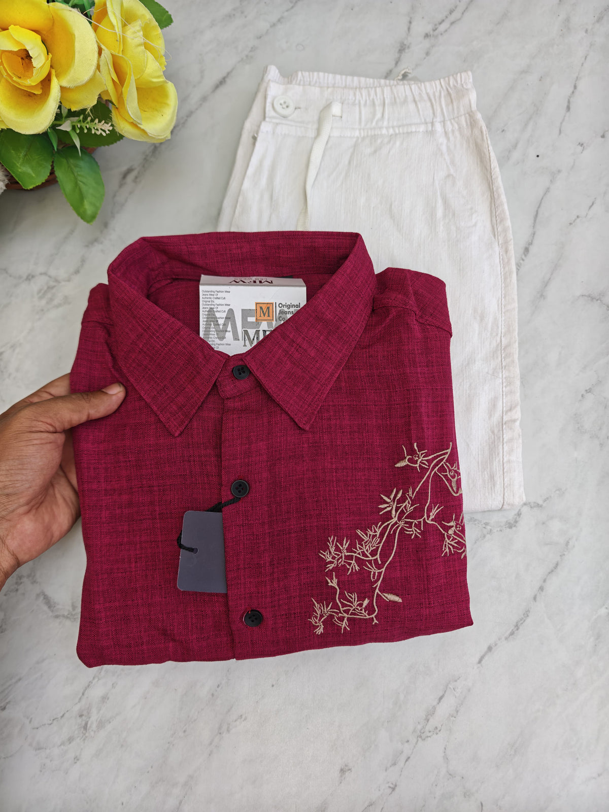 2 in 1 combo Lenin embroidery Work shirts + Lenin relax fit pant buy@600 rs only