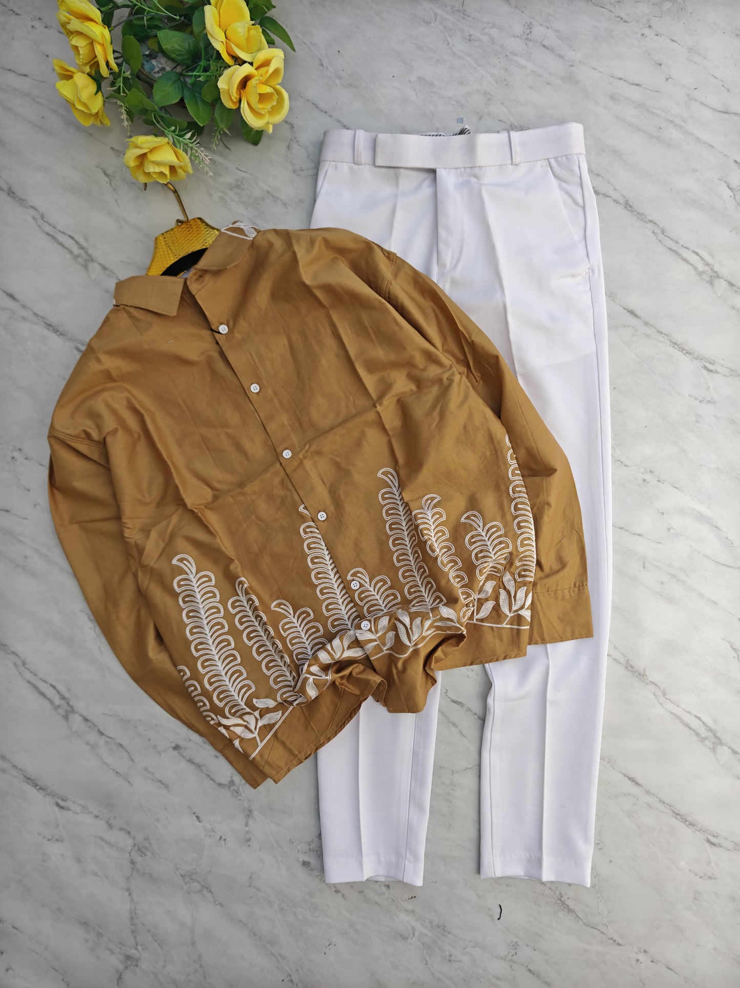 2 in 1 combo Cotton embroidery shirts + twill fabric polo fit pants combo buy @600 rs only