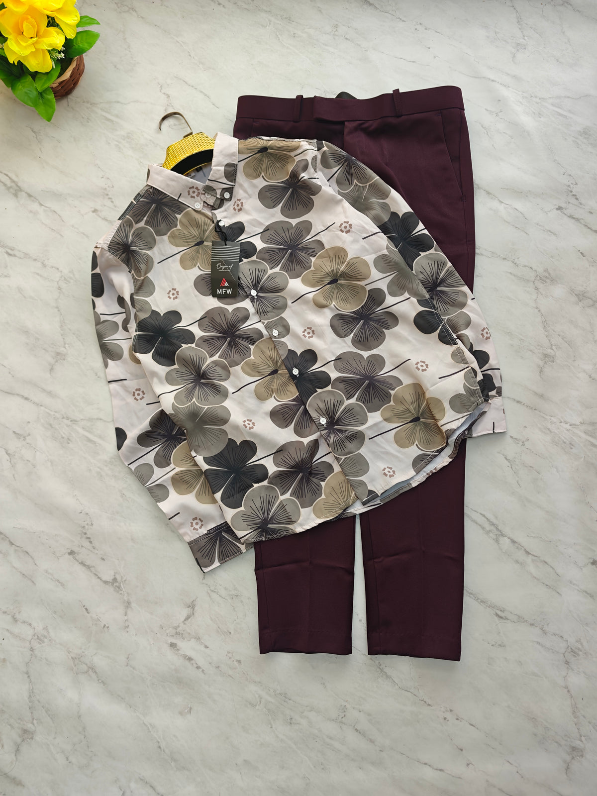 2 in 1 Combo viscose printed shirts + Twill polo fit pant buy @600 rs only [maroon]