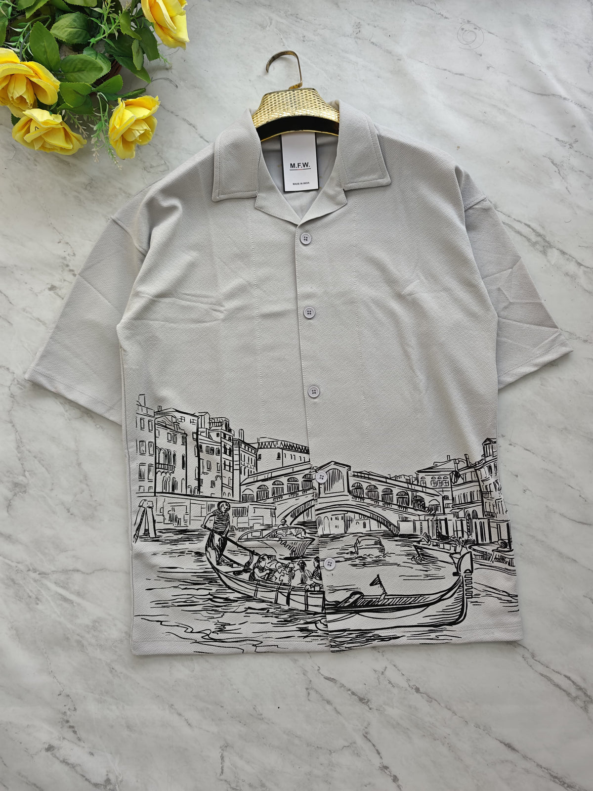 Cuban Collar Oversize Drop Shoulder Polo Designer printed Shirts buy @249