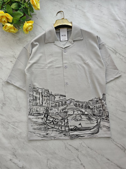 Cuban Collar Oversize Drop Shoulder Polo Designer printed Shirts buy @249