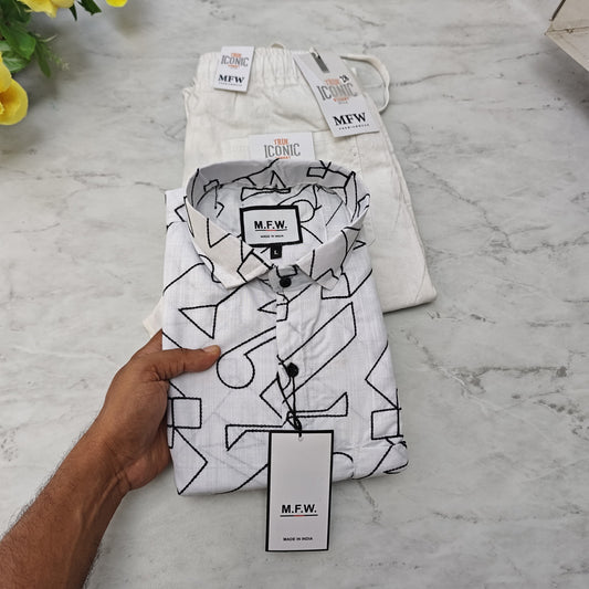 2 in 1 combo MFW embroidery shirts + lenin relax fit pants combo buy @600 rs only