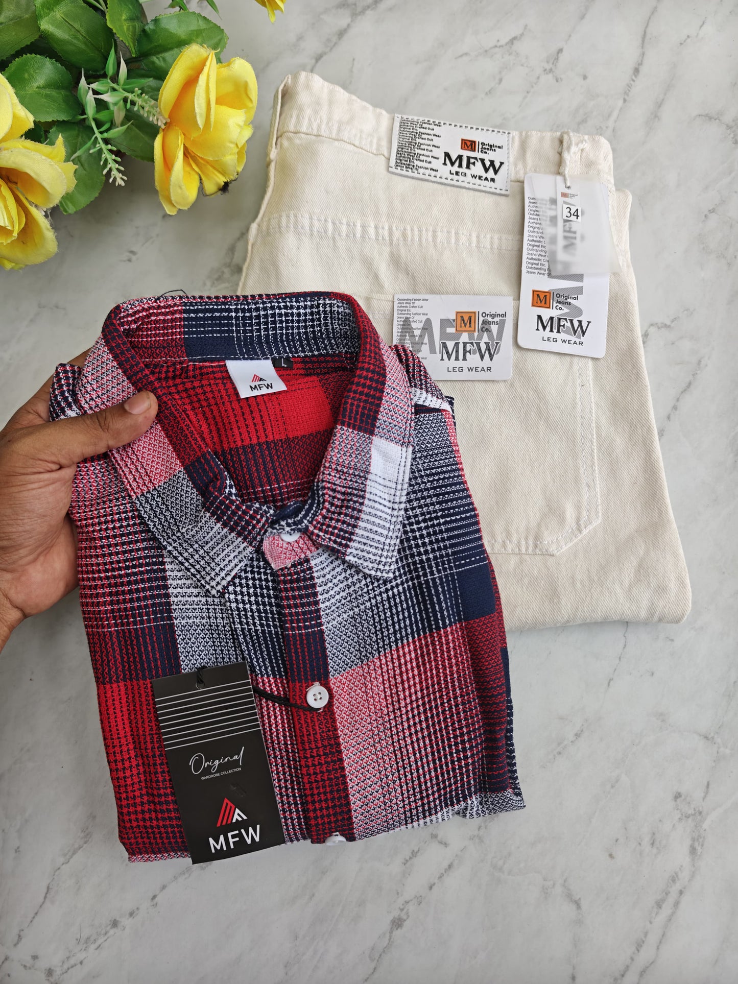 2 in 1 combo Checked shirts + mom fit jeans pant buy @600 rs only