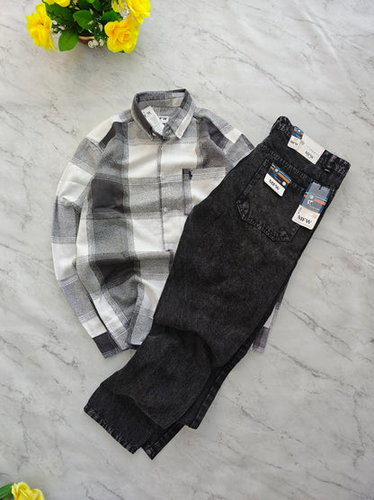 2 in 1 Combo MFW viral checked shirts + mom fit jeans pant buy @600 rs only