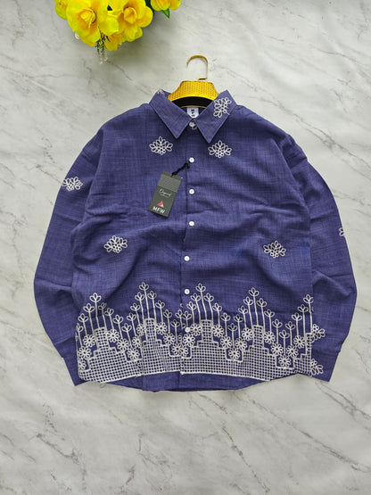 Men's Full sleeve lenin  Bottom Embroidery Shirts single pcs @350 and Buy 3 pc combo @999