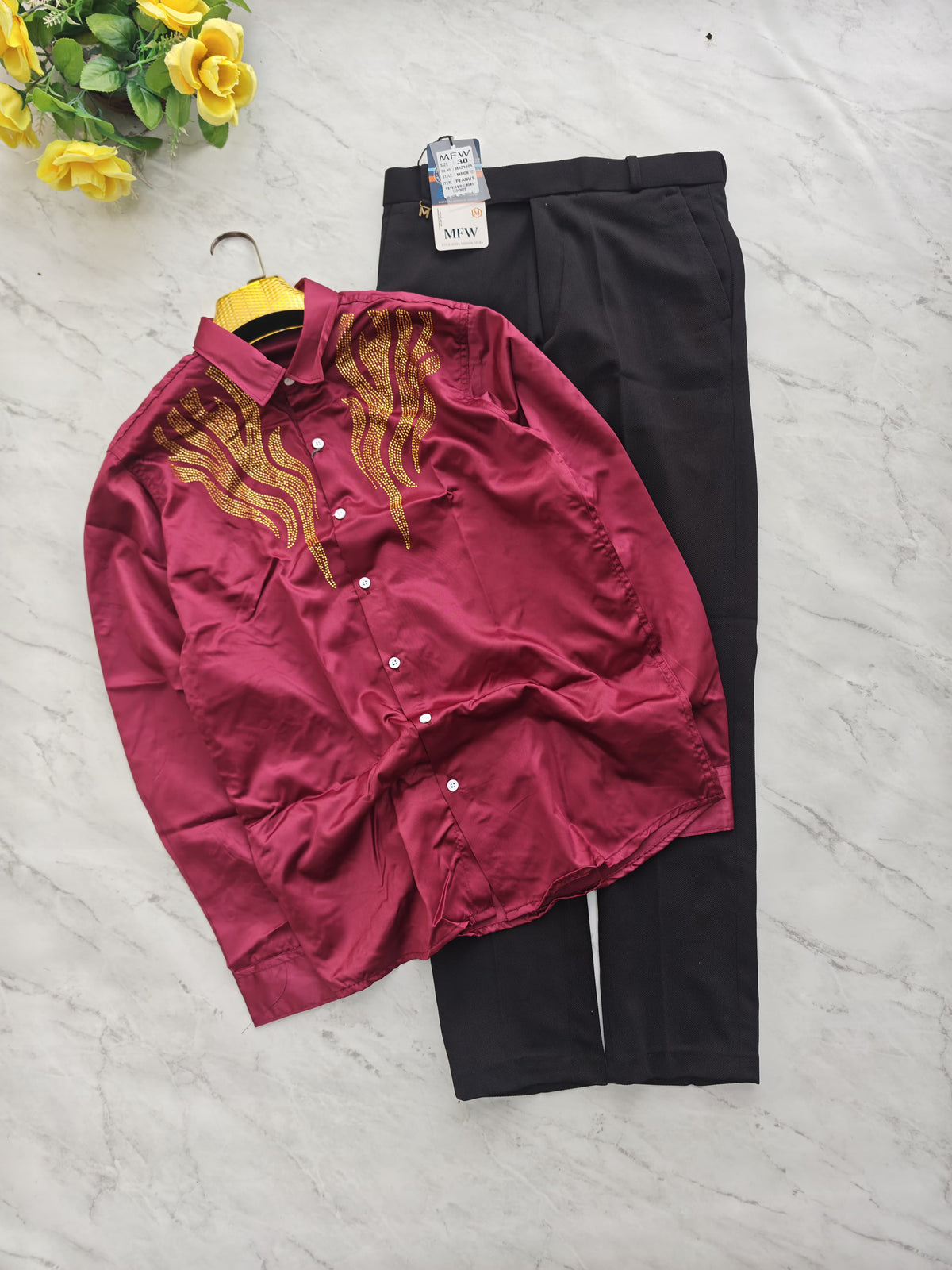 2 in 1 combo Party wear Stone work shirts + peanut fabric polofit pant buy @600 rs only