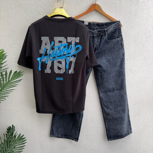 2 in 1 combo Drop shoulder tshirt + Wide leg baggy jeans pant buy @499 only