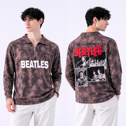 Men's korean Collar tie and die printed premium old money Zipper Full sleeve tshirts@249 (Fabric Reference – Please Read Description)