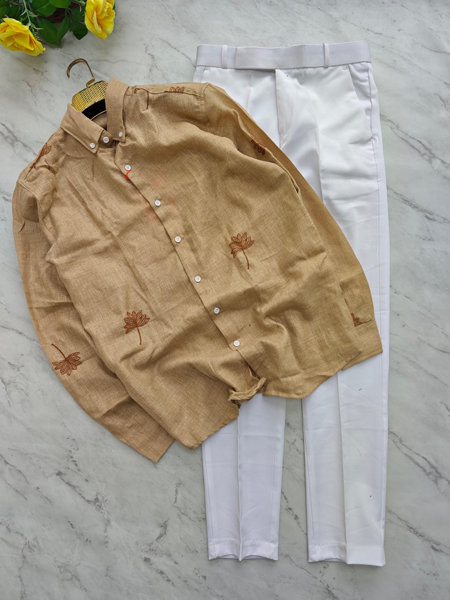 2 in 1 combo lenin bottom embroidery shirts + Twill fabric polo fit pants combo buy @600 rs only