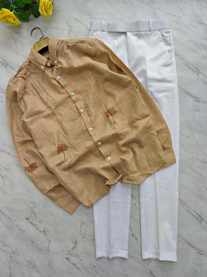 2 in 1 combo lenin bottom embroidery shirts + Twill fabric polo fit pants combo buy @600 rs only