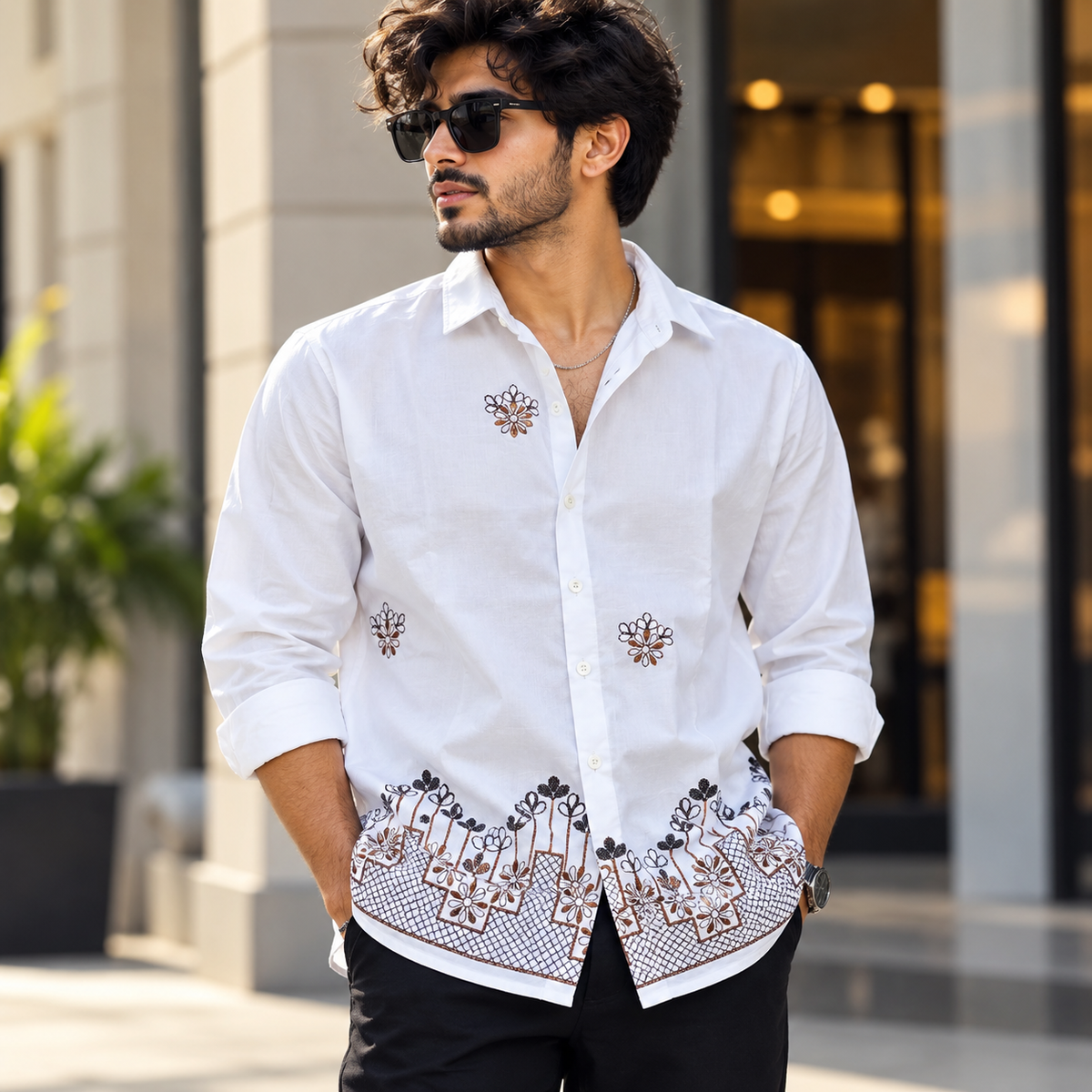 Men's Full sleeve Viscose Bottom Embroidery Shirts single pcs @350 and Buy 3 pc combo @999