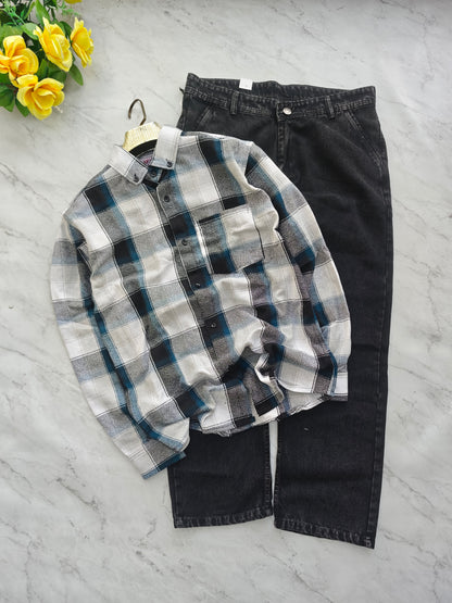 2 in 1 combo Flannel checked shirts+ semi baggy jeans pants buy @600 rs only