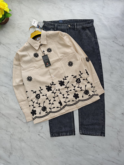 2 in 1 combo MFW border embroidery shirts + mom fit jeans pant buy @600 rs only