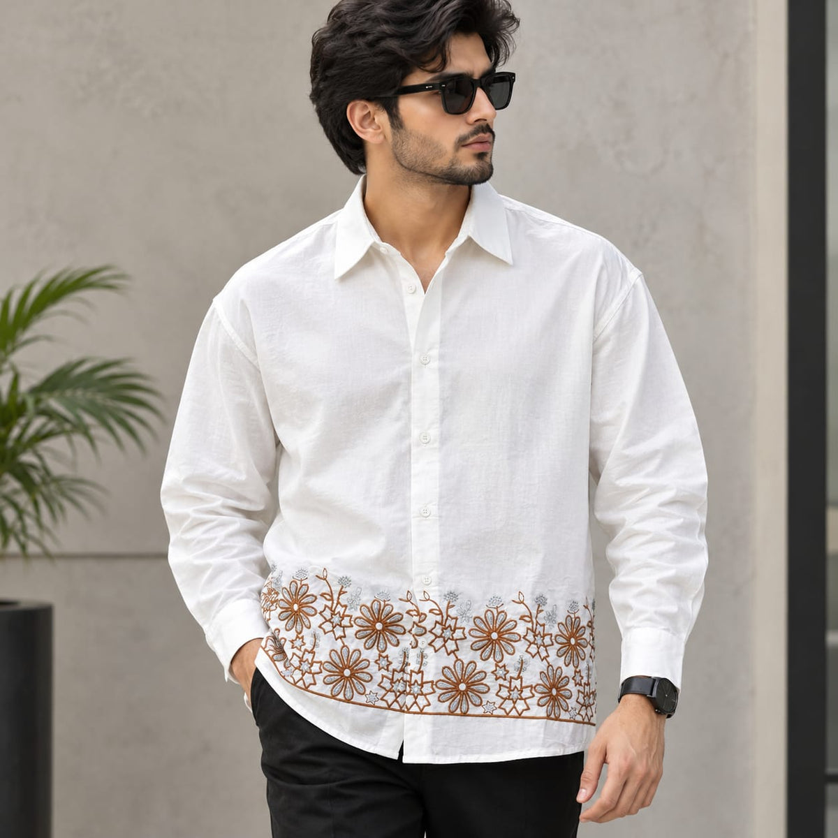 Men's Full sleeve Viscose Bottom Embroidery Shirts single pcs @350 and Buy 3 pc combo @999
