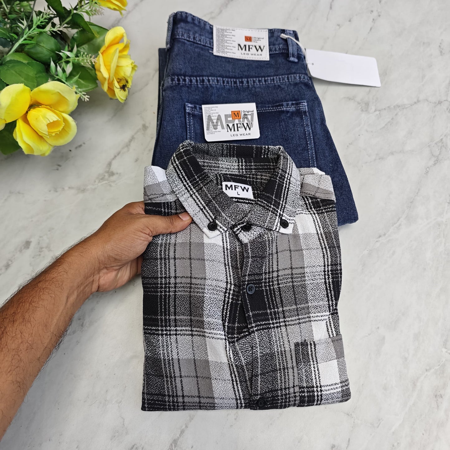 2 in 1 combo MFW Full sleeve flannel shirts+ mom fit jeans pant combo buy @600 rs