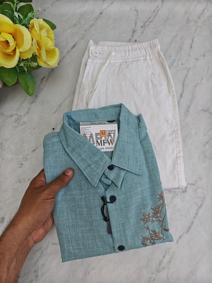 2 in 1 combo Lenin embroidery Work shirts + Lenin relax fit pant buy@600 rs only
