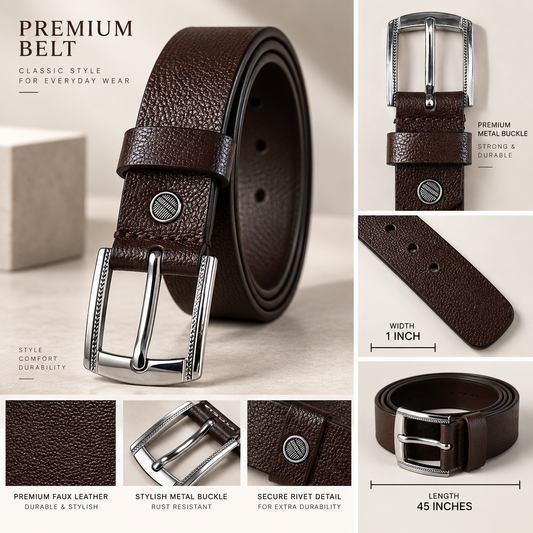 Mfw Old Money Premium Leather slim fit but @200rs (Brown with silver buckle) OM-1