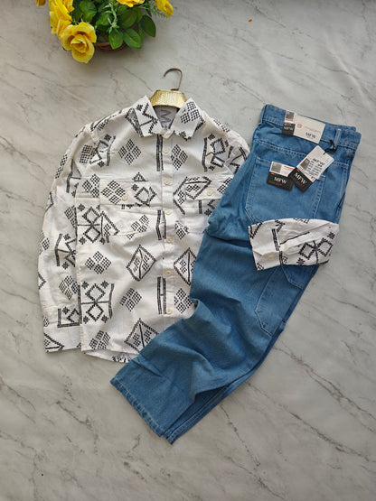 2 in 1 Combo MFW double pocket shirts + 6 pocket mom fit jeans pant buy @600 rs (Mid blue pant color)