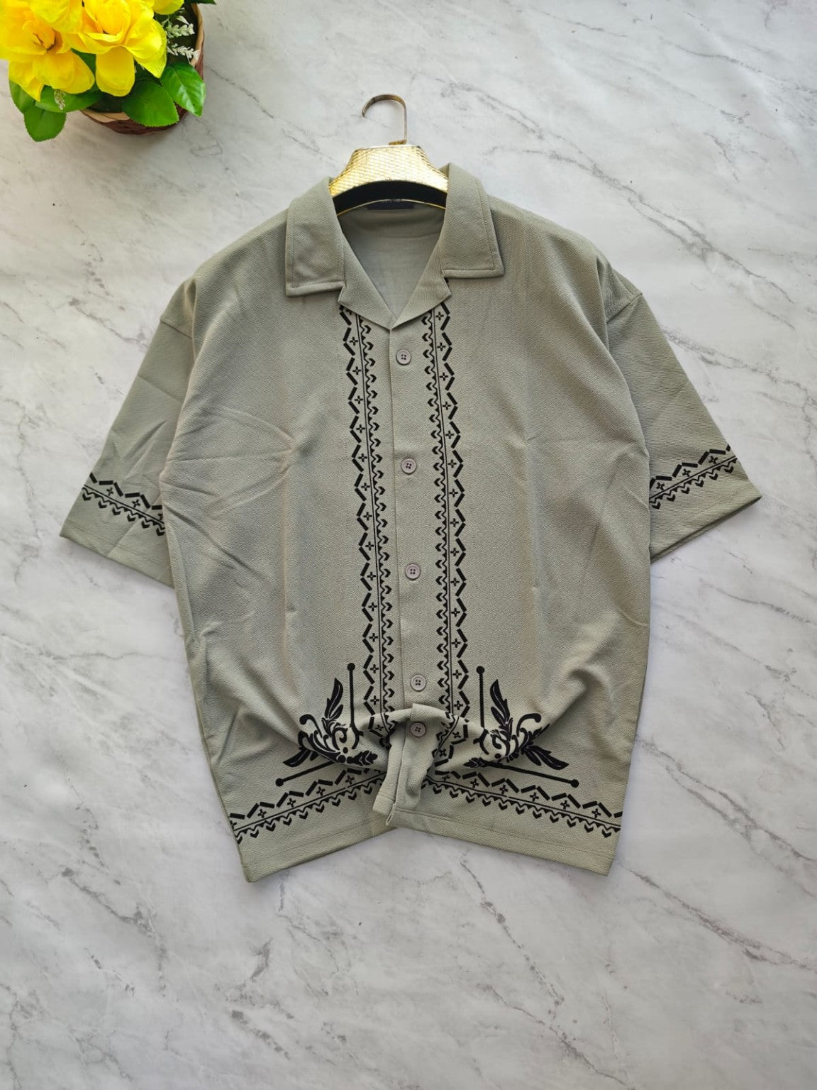 Cuban Collar Oversize Drop Shoulder Polo Designer printed Shirts buy @249[Green]