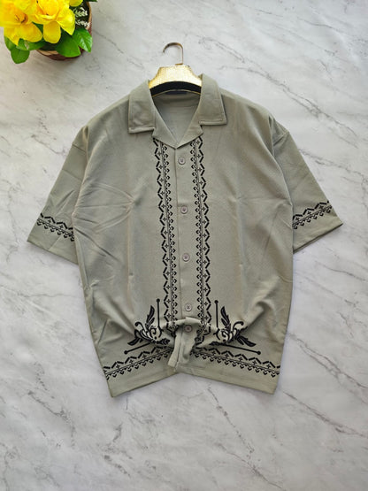 Cuban Collar Oversize Drop Shoulder Polo Designer printed Shirts buy @249[Green]
