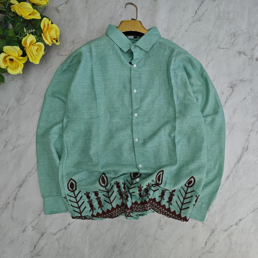 Men's full sleeve Lenin bottom embroidery shirt single pcs @350 and Buy 3 pc combo @999