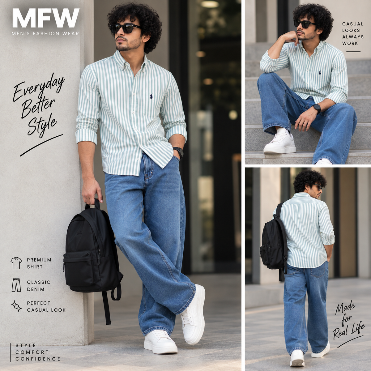 2 in 1 combo MFW stripes shirts + Semi baggy jeans pant buy @600 rs only
