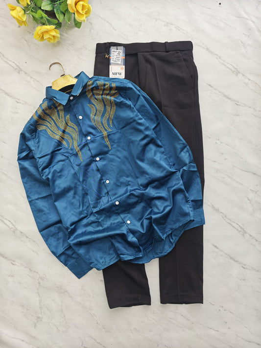 2 in 1 combo Party wear Stone work shirts + peanut fabric polofit pant buy @600 rs only