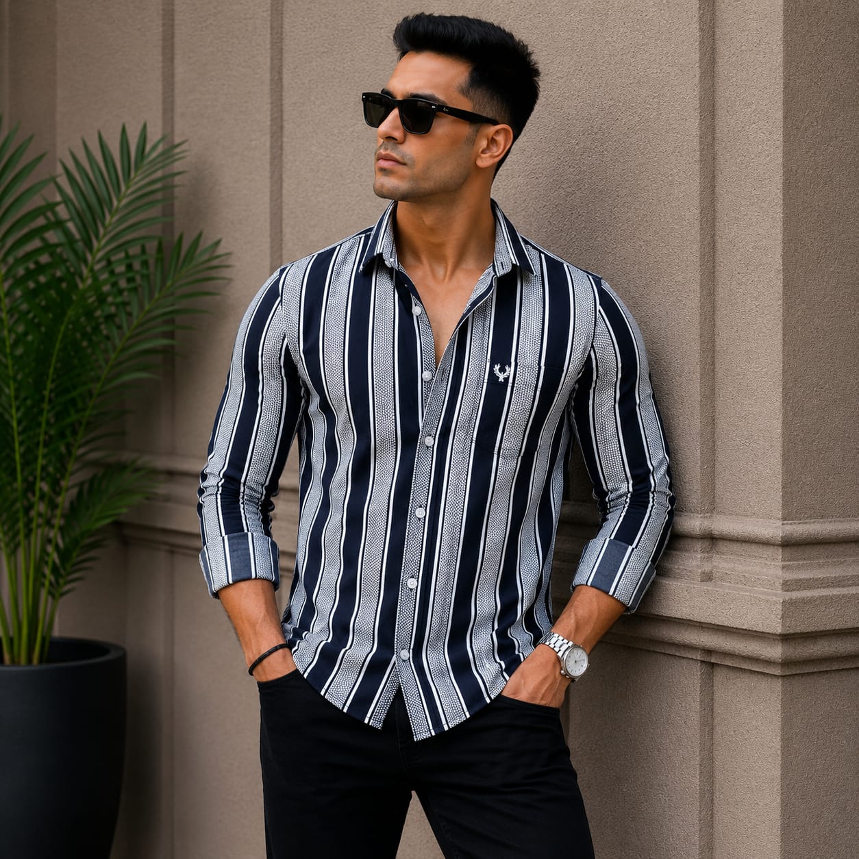 Mfw full sleeve laffer cotton shirts buy @200 rs only(Navy)