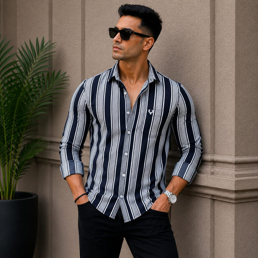 Mfw full sleeve laffer cotton shirts buy @200 rs only(Navy)