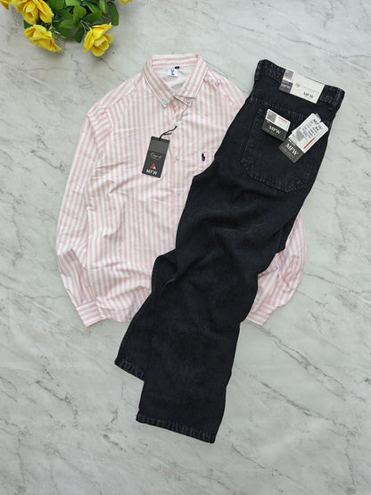 2 in 1 combo MFW stripes shirts + Semi baggy jeans pant buy @600 rs only