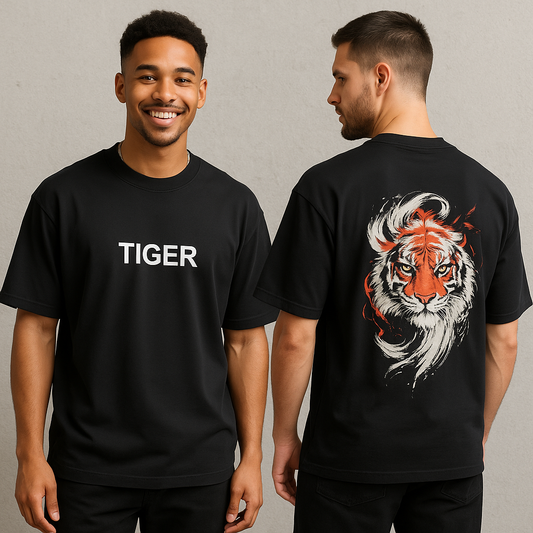 Tiger design Round neck Front and back Printed droup shoulder Tshirt 1 pc @199 and 3 pcs @ 499