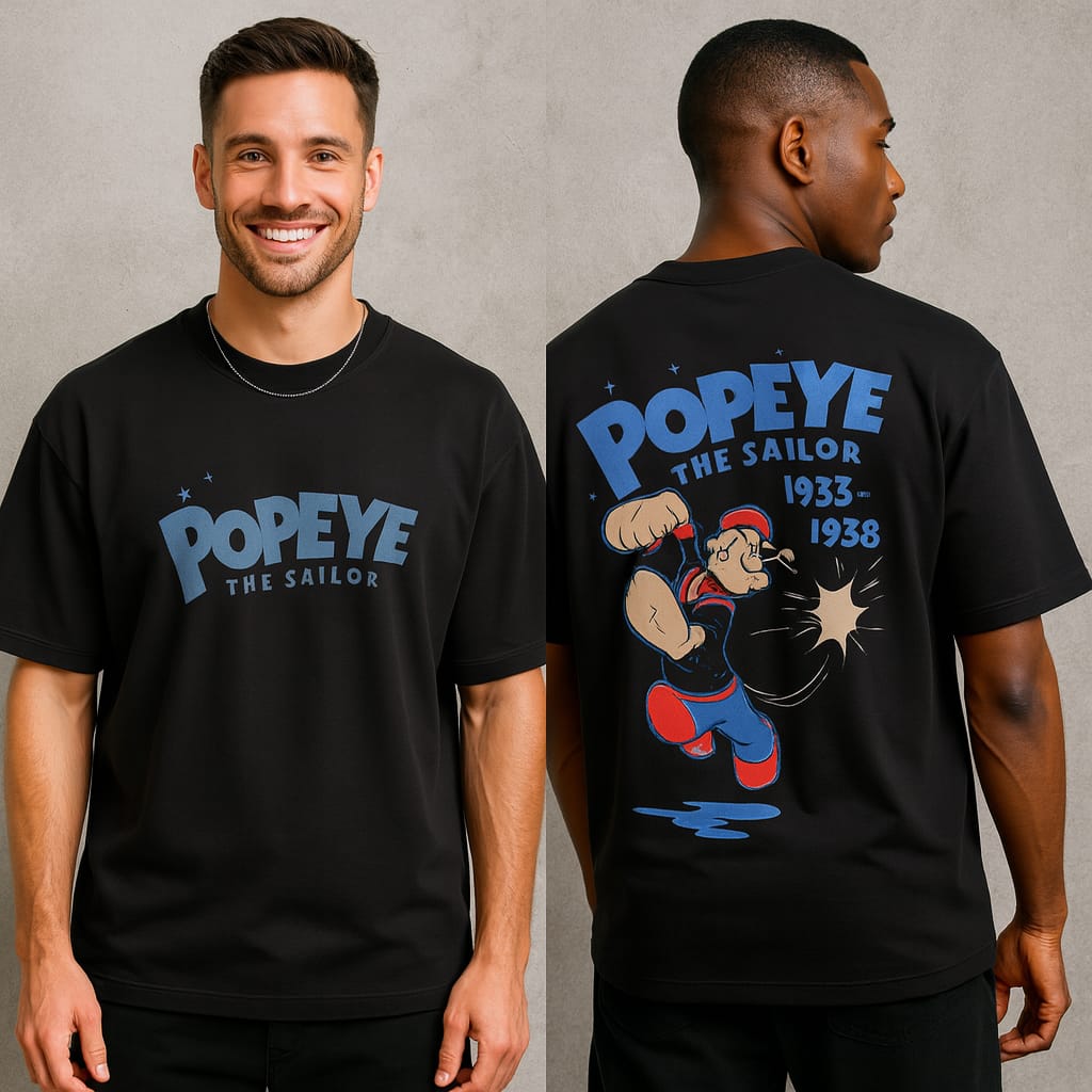 Popeye design Round neck Front and back Printed droup shoulder Tshirt 1 pc @199 and 3 pcs @ 499